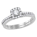 14kt White Gold Women's Round Diamond Slender Halo Bridal Wedding Engagement Ring Band Set 3-4 Cttw - FREE Shipping (US/CAN) (Certified)-Gold & Diamond Wedding Ring Sets-JadeMoghul Inc.