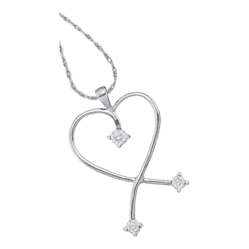 14kt White Gold Women's Round Diamond Slender Heart Pendant 1-20 Cttw - FREE Shipping (US/CAN)-Gold & Diamond Pendants & Necklaces-JadeMoghul Inc.