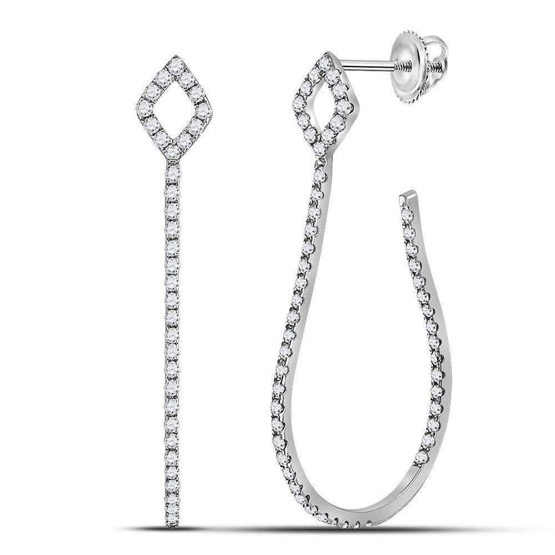 14kt White Gold Women's Round Diamond Slender Hook Hoop Earrings 5-8 Cttw - FREE Shipping (US/CAN)-Gold & Diamond Earrings-JadeMoghul Inc.