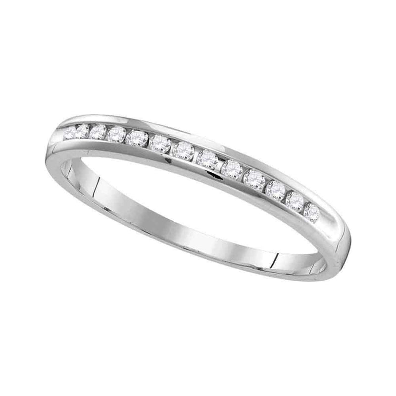 14kt White Gold Women's Round Diamond Slender Single Row Wedding Band 1/6 Cttw - FREE Shipping (US/CAN)-Gold & Diamond Wedding Jewelry-5-JadeMoghul Inc.