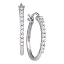14kt White Gold Women's Round Diamond Slender Snap-down Hoop Earrings 1-4 Cttw - FREE Shipping (US/CAN)-Gold & Diamond Earrings-JadeMoghul Inc.
