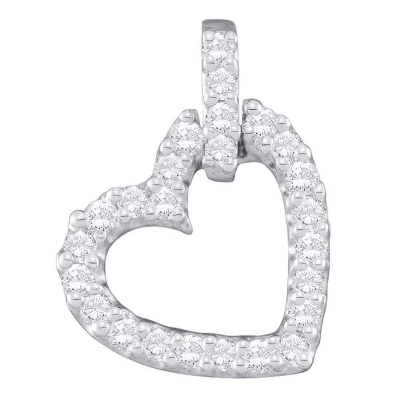 14kt White Gold Women's Round Diamond Small Dangling Heart Love Pendant 1-4 Cttw - FREE Shipping (US/CAN)-Gold & Diamond Pendants & Necklaces-JadeMoghul Inc.