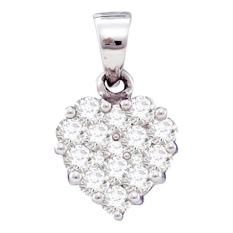 14kt White Gold Women's Round Diamond Small Heart Cluster Pendant 1-2 Cttw - FREE Shipping (US/CAN)-Pendants And Necklaces-JadeMoghul Inc.