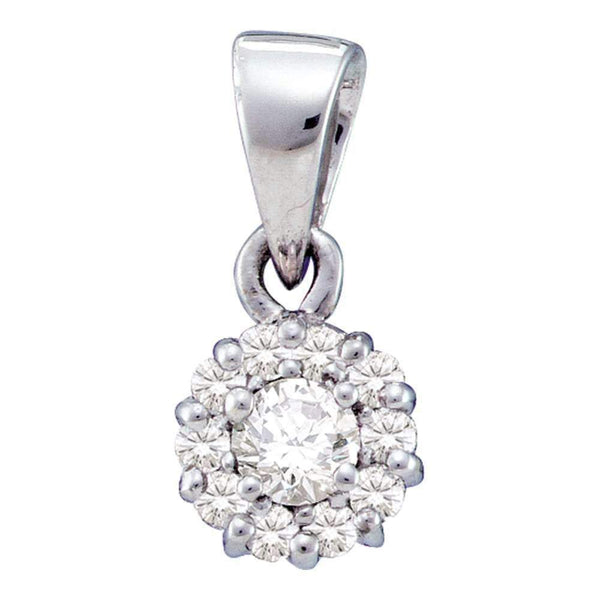 14kt White Gold Women's Round Diamond Solitaire Circle Frame Cluster Pendant 1-4 Cttw - FREE Shipping (US/CAN)-Gold & Diamond Pendants & Necklaces-JadeMoghul Inc.