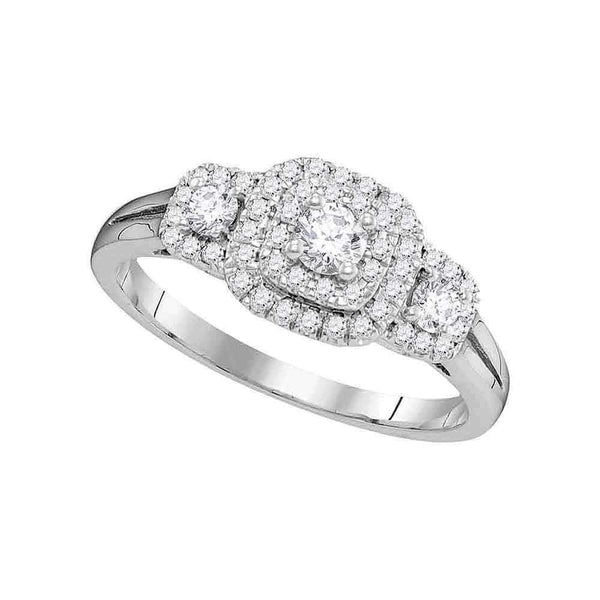 14kt White Gold Women's Round Diamond Solitaire Double Halo Bridal Wedding Engagement Ring 1/2 Cttw - FREE Shipping (US/CAN)-Gold & Diamond Engagement & Anniversary Rings-5-JadeMoghul Inc.