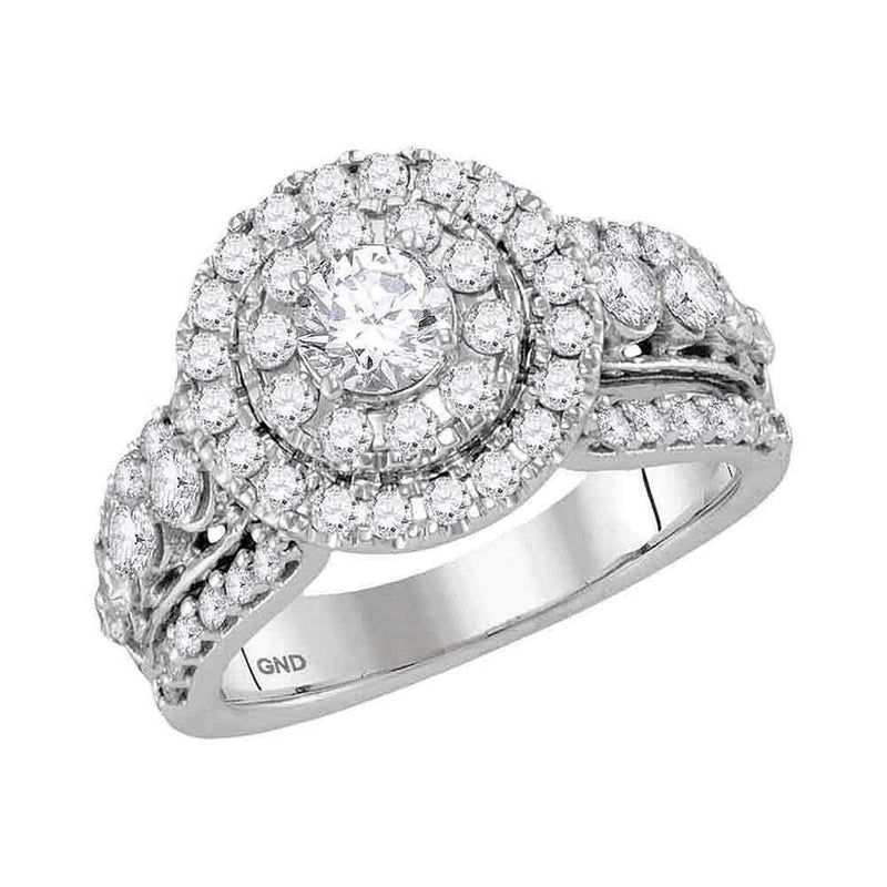14kt White Gold Women's Round Diamond Solitaire Halo Bridal Wedding Engagement Ring 2.00 Cttw - FREE Shipping (US/CAN)-Gold & Diamond Engagement & Anniversary Rings-6-JadeMoghul Inc.
