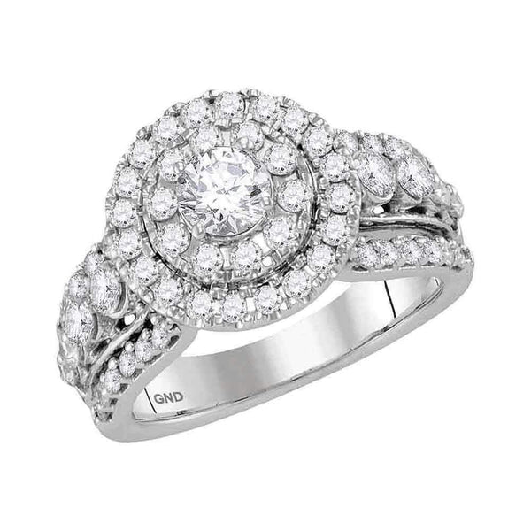 14kt White Gold Women's Round Diamond Solitaire Halo Bridal Wedding Engagement Ring 2.00 Cttw - FREE Shipping (US/CAN)-Gold & Diamond Engagement & Anniversary Rings-6-JadeMoghul Inc.