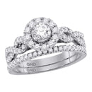 14kt White Gold Women's Round Diamond Solitaire Halo Twisted Bridal Wedding Ring Set 1 Cttw - FREE Shipping (US/CAN) (Certified)-Gold & Diamond Wedding Ring Sets-5.5-JadeMoghul Inc.