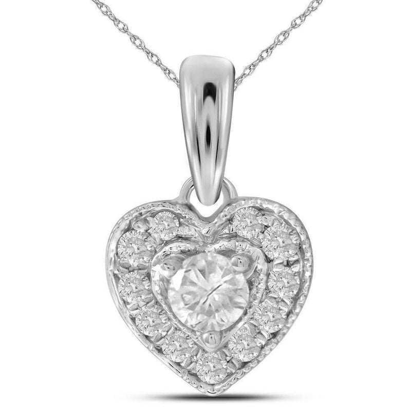 14kt White Gold Women's Round Diamond Solitaire Heart Pendant 1-4 Cttw - FREE Shipping (US/CAN)-Gold & Diamond Pendants & Necklaces-JadeMoghul Inc.