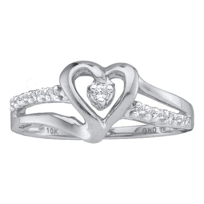 14kt White Gold Women's Round Diamond Solitaire Heart Ring 1/8 Cttw - FREE Shipping (US/CAN)-Gold & Diamond Heart Rings-6-JadeMoghul Inc.