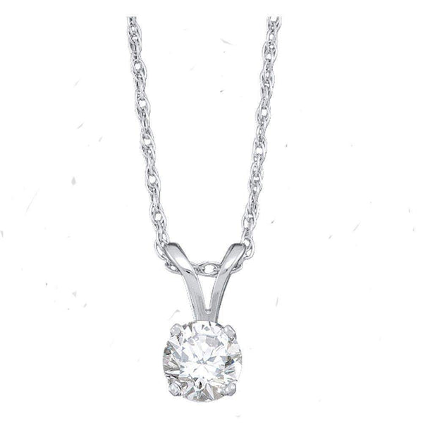 14kt White Gold Women's Round Diamond Solitaire Pendant 1-2 Cttw - FREE Shipping (US/CAN)-Gold & Diamond Pendants & Necklaces-JadeMoghul Inc.