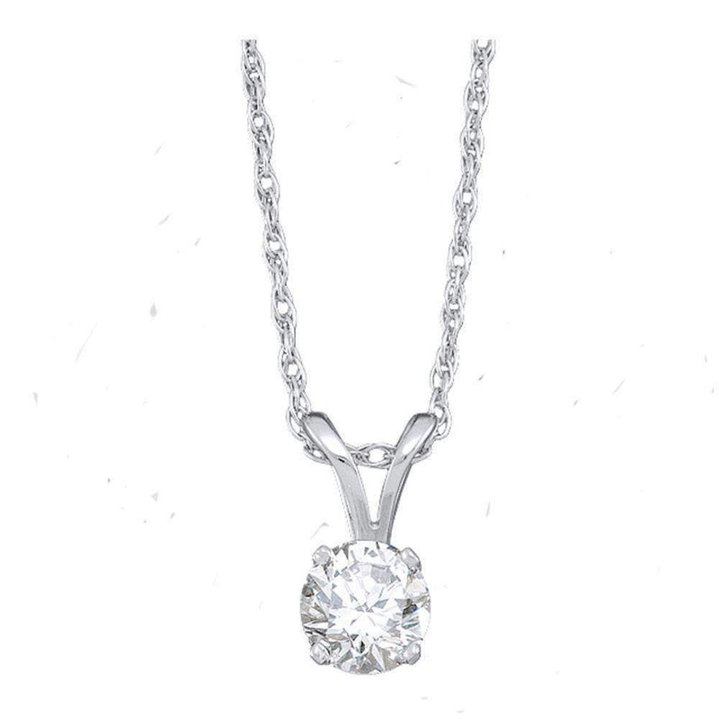 14kt White Gold Women's Round Diamond Solitaire Pendant 1-4 Cttw - FREE Shipping (US/CAN)-Gold & Diamond Pendants & Necklaces-JadeMoghul Inc.