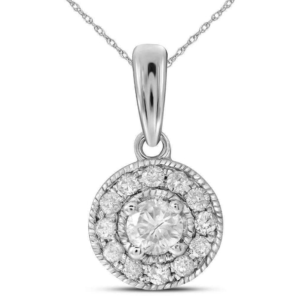 14kt White Gold Women's Round Diamond Solitaire Pendant 1-4 Cttw - FREE Shipping (US/CAN)-Gold & Diamond Pendants & Necklaces-JadeMoghul Inc.