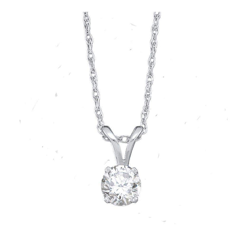 14kt White Gold Women's Round Diamond Solitaire Pendant 1-5 Cttw - FREE Shipping (US/CAN)-Gold & Diamond Pendants & Necklaces-JadeMoghul Inc.