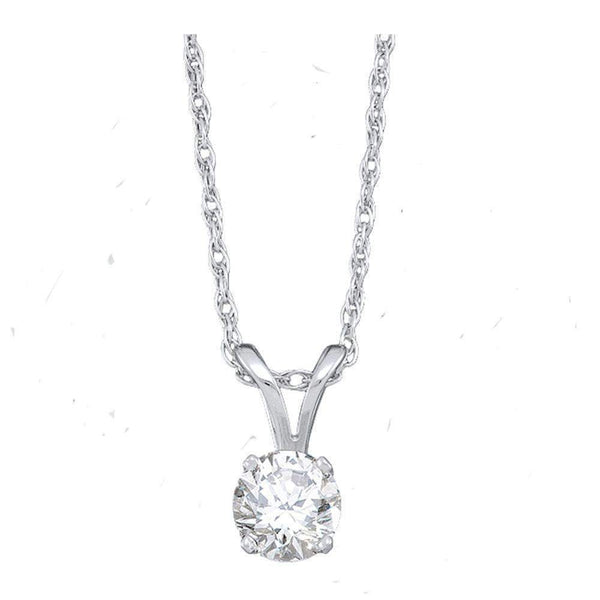 14kt White Gold Women's Round Diamond Solitaire Pendant 1.00 Cttw - FREE Shipping (US/CAN)-Gold & Diamond Pendants & Necklaces-JadeMoghul Inc.