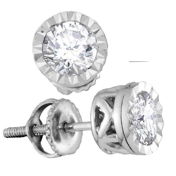 14kt White Gold Women's Round Diamond Solitaire Screwback Stud Earrings 3-4 Cttw - FREE Shipping (US/CAN)-Gold & Diamond Earrings-JadeMoghul Inc.