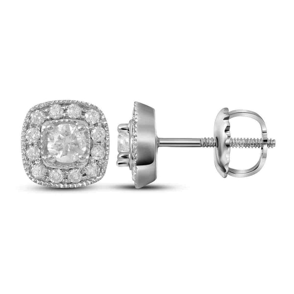 14kt White Gold Women's Round Diamond Solitaire Square Frame Earrings 3-8 Cttw - FREE Shipping (USA/CAN)-Gold & Diamond Earrings-JadeMoghul Inc.