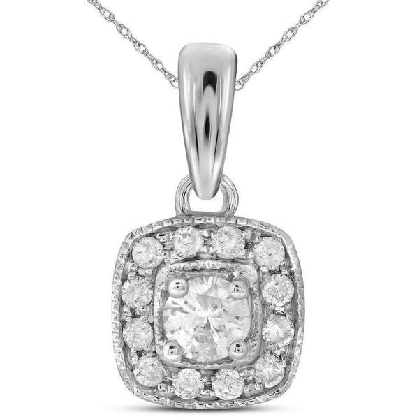 14kt White Gold Womens Round Diamond Solitaire Square Halo Pendant 1-4 Cttw-Gold & Diamond Pendants & Necklaces-JadeMoghul Inc.