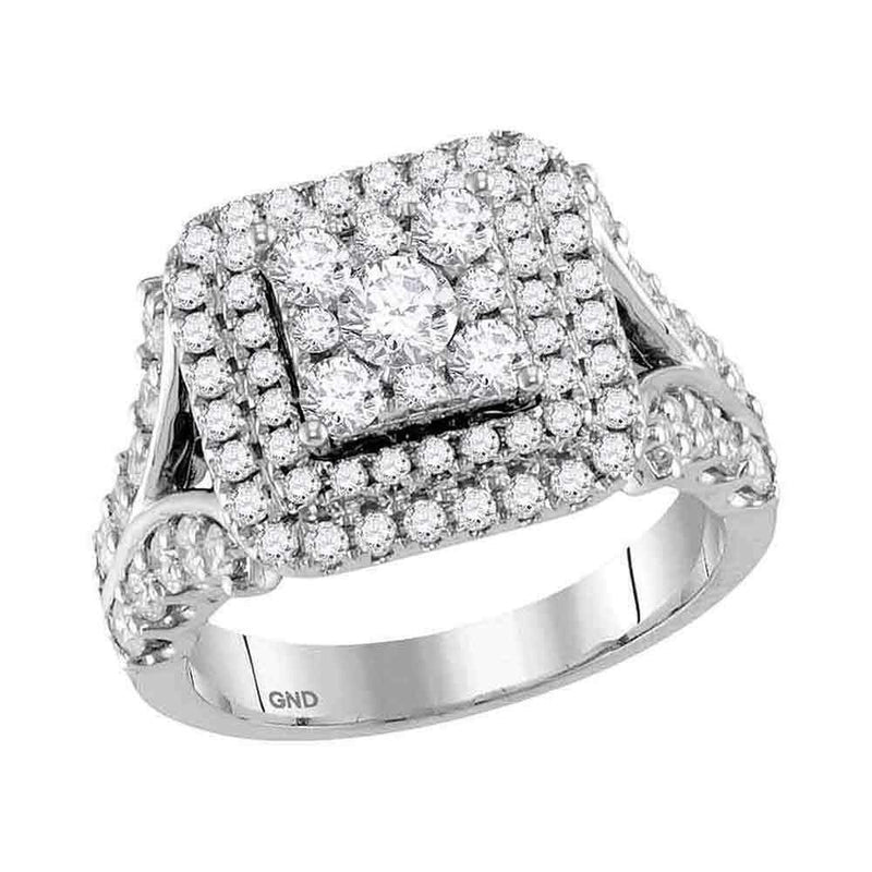14kt White Gold Women's Round Diamond Square Cluster Bridal Wedding Engagement Ring 2.00 Cttw - FREE Shipping (US/CAN)-Gold & Diamond Engagement & Anniversary Rings-5-JadeMoghul Inc.