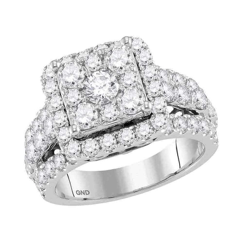 14kt White Gold Women's Round Diamond Square Cluster Bridal Wedding Engagement Ring 3.00 Cttw - FREE Shipping (US/CAN)-Gold & Diamond Engagement & Anniversary Rings-5.5-JadeMoghul Inc.