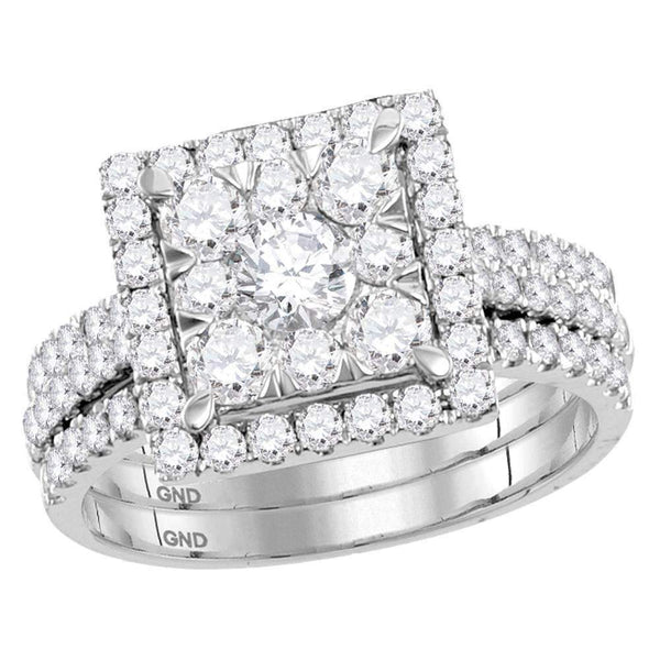 14kt White Gold Women's Round Diamond Square Cluster Bridal Wedding Engagement Ring Band 3-Piece Set 2.00 Cttw - FREE Shipping (US/CAN)-Wedding Jewelry-5-JadeMoghul Inc.