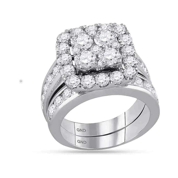 14kt White Gold Women's Round Diamond Square Cluster Bridal Wedding Engagement Ring Band Set 4-1/4 Cttw - FREE Shipping (US/CAN)-Wedding Jewelry-5-JadeMoghul Inc.