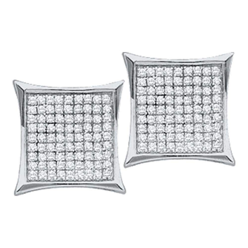 14kt White Gold Women's Round Diamond Square Cluster Earrings 1-4 Cttw - FREE Shipping (USA/CAN)-Gold & Diamond Earrings-JadeMoghul Inc.