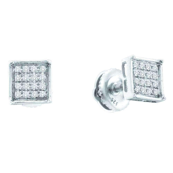 14kt White Gold Women's Round Diamond Square Cluster Earrings 1-4 Cttw - FREE Shipping (USA/CAN)-Gold & Diamond Earrings-JadeMoghul Inc.