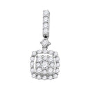 14kt White Gold Women's Round Diamond Square Cluster Pendant 1-2 Cttw - FREE Shipping (US/CAN)-Gold & Diamond Pendants & Necklaces-JadeMoghul Inc.