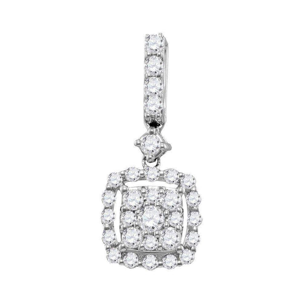 14kt White Gold Women's Round Diamond Square Cluster Pendant 1-2 Cttw - FREE Shipping (US/CAN)-Gold & Diamond Pendants & Necklaces-JadeMoghul Inc.