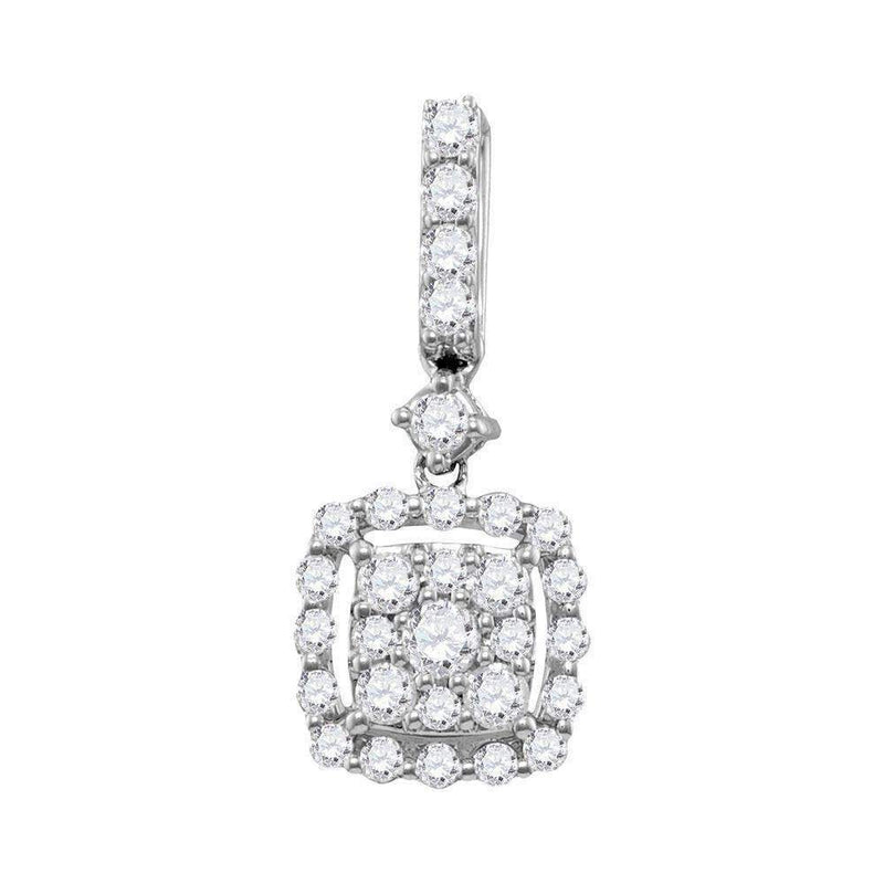 14kt White Gold Women's Round Diamond Square Cluster Pendant 1-2 Cttw - FREE Shipping (US/CAN)-Gold & Diamond Pendants & Necklaces-JadeMoghul Inc.