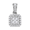 14kt White Gold Women's Round Diamond Square Cluster Pendant 1-2 Cttw - FREE Shipping (US/CAN)-Gold & Diamond Pendants & Necklaces-JadeMoghul Inc.