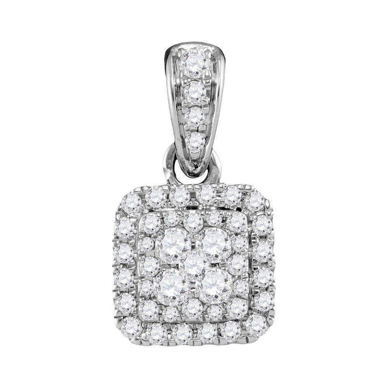 14kt White Gold Women's Round Diamond Square Cluster Pendant 1-2 Cttw - FREE Shipping (US/CAN)-Gold & Diamond Pendants & Necklaces-JadeMoghul Inc.