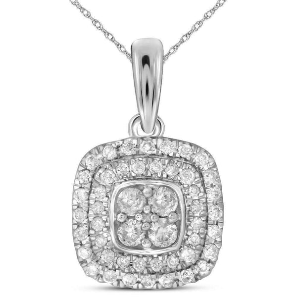 14kt White Gold Women's Round Diamond Square Cluster Pendant 1-3 Cttw - FREE Shipping (US/CAN)-Gold & Diamond Pendants & Necklaces-JadeMoghul Inc.