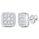 14kt White Gold Womens Round Diamond Square Cluster Stud Earrings 1-2 Cttw-Gold & Diamond Earrings-JadeMoghul Inc.