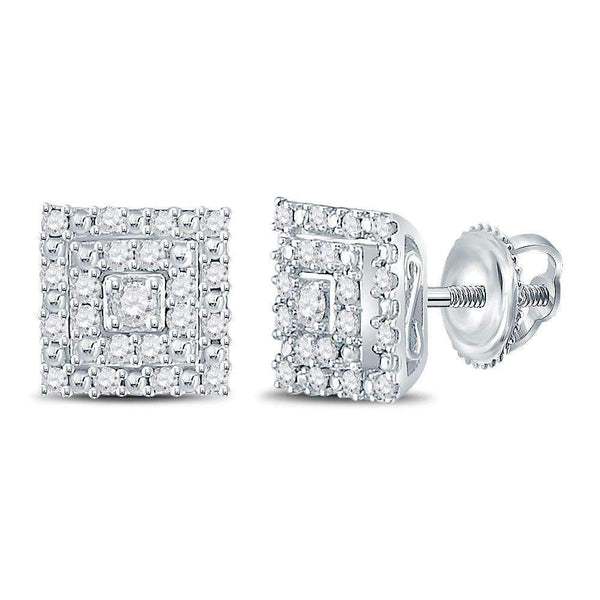14kt White Gold Womens Round Diamond Square Cluster Stud Earrings 1-4 Cttw-Gold & Diamond Earrings-JadeMoghul Inc.