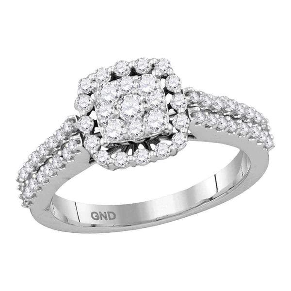 14kt White Gold Women's Round Diamond Square Frame Cluster Ring 1.00 Cttw - FREE Shipping (USA/CAN)-Gold & Diamond Cluster Rings-JadeMoghul Inc.