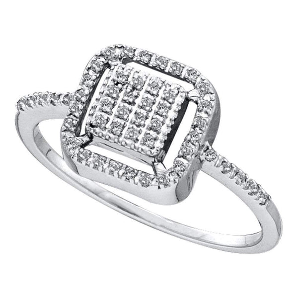 14kt White Gold Women's Round Diamond Square Frame Cluster Slender Ring 1-6 Cttw - FREE Shipping (USA/CAN)-Gold & Diamond Cluster Rings-JadeMoghul Inc.