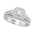 14kt White Gold Women's Round Diamond Square Halo Bridal Wedding Engagement Ring Band Set 1.00 Cttw - FREE Shipping (US/CAN)-Gold & Diamond Wedding Ring Sets-5-JadeMoghul Inc.