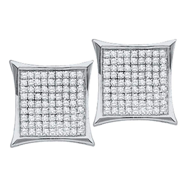 14kt White Gold Women's Round Diamond Square Kite Cluster Earrings 1-6 Cttw - FREE Shipping (USA/CAN)-Gold & Diamond Earrings-JadeMoghul Inc.