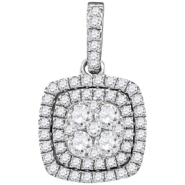 14kt White Gold Womens Round Diamond Square Pendant 7-8 Cttw-Gold & Diamond Pendants & Necklaces-JadeMoghul Inc.