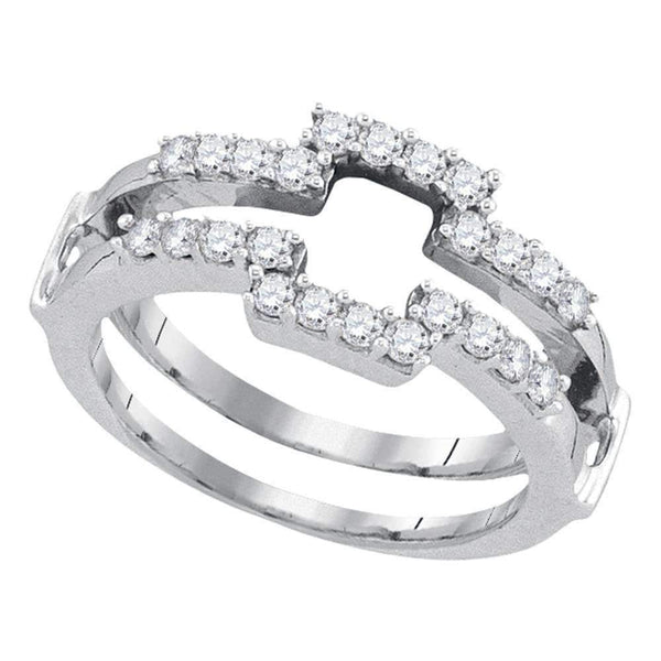 14kt White Gold Women's Round Diamond Square Wrap Ring Guard Enhancer Wedding Band 1/2 Cttw - FREE Shipping (US/CAN)-Wedding Jewelry-5-JadeMoghul Inc.