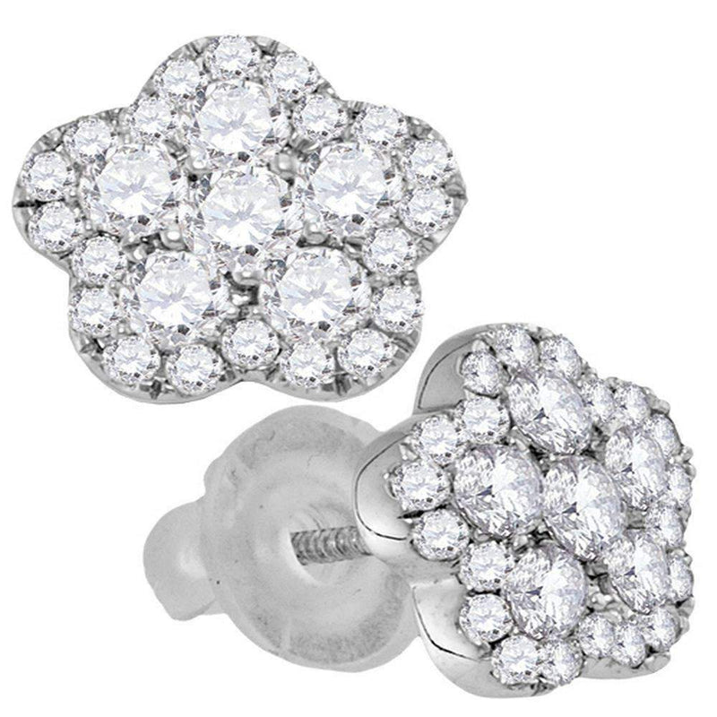 14kt White Gold Women's Round Diamond Star Cluster Screwback Earrings 3-4 Cttw - FREE Shipping (USA/CAN)-Gold & Diamond Earrings-JadeMoghul Inc.