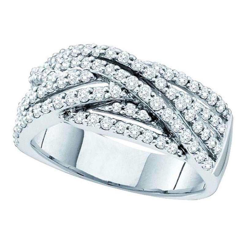 14kt White Gold Women's Round Diamond Striped Crossover Band Ring 7/8 Cttw - FREE Shipping (US/CAN)-Rings And Bands-5-JadeMoghul Inc.