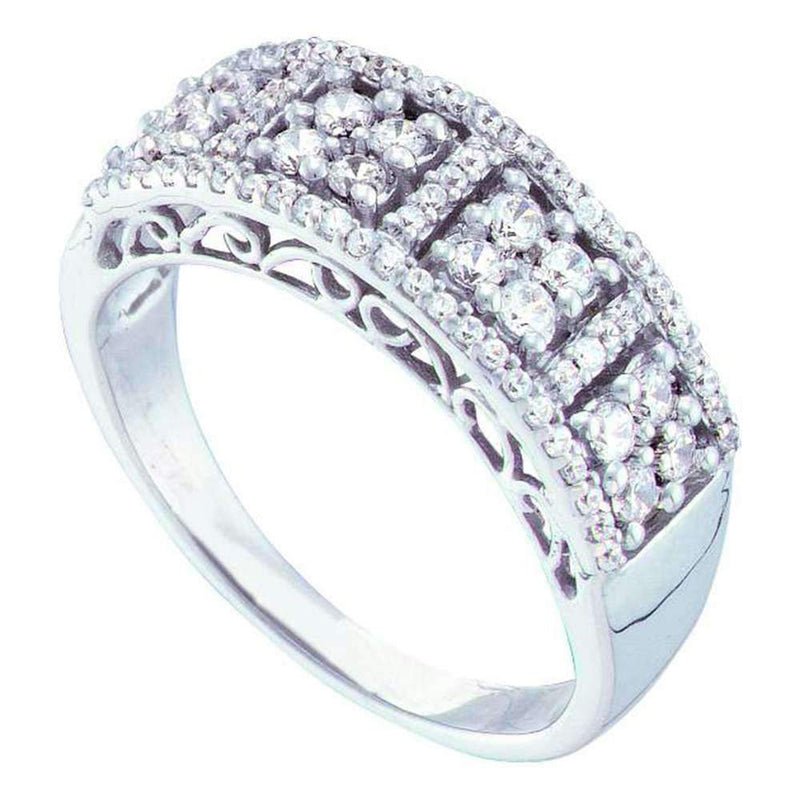 14kt White Gold Women's Round Diamond Symmetrical Cluster Band Ring 1/2 Cttw - FREE Shipping (US/CAN)-Rings And Bands-5-JadeMoghul Inc.