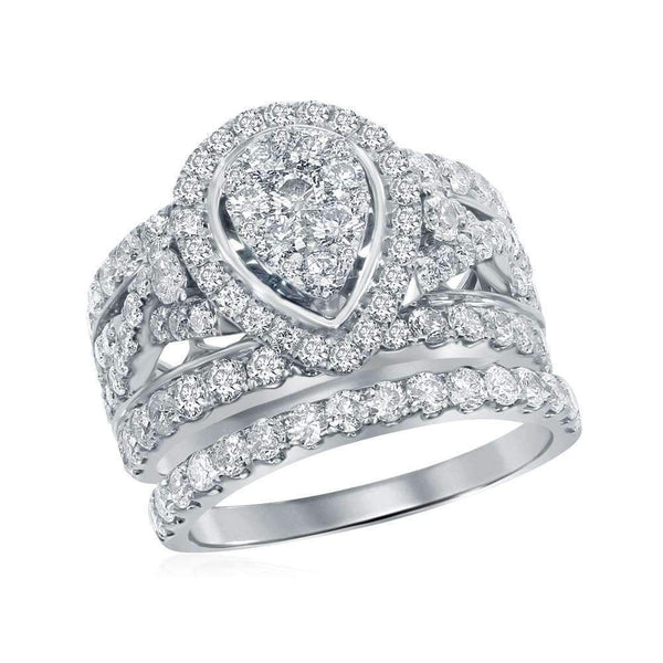 14kt White Gold Women's Round Diamond Teardrop Cluster Bridal Wedding Engagement Ring Band Set 3.00 Cttw - FREE Shipping (US/CAN)-Wedding Jewelry-5-JadeMoghul Inc.