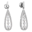 14kt White Gold Women's Round Diamond Teardrop Dangle Screwback Earrings 3-4 Cttw - FREE Shipping (USA/CAN)-Gold & Diamond Earrings-JadeMoghul Inc.