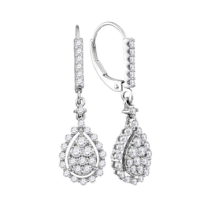 14kt White Gold Women's Round Diamond Teardrop Frame Cluster Dangle Earrings 7-8 Cttw - FREE Shipping (USA/CAN)-Gold & Diamond Earrings-JadeMoghul Inc.