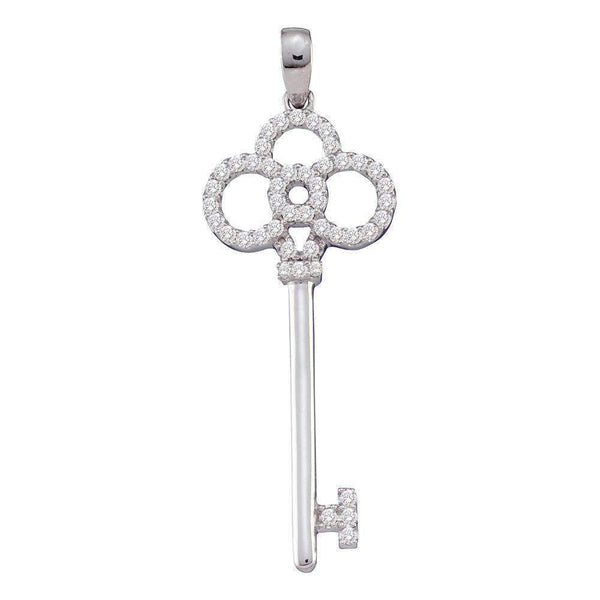 14kt White Gold Women's Round Diamond Trefoil Key Love Pendant 1-2 Cttw - FREE Shipping (US/CAN)-Gold & Diamond Pendants & Necklaces-JadeMoghul Inc.