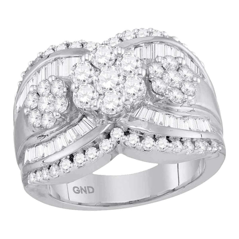 14kt White Gold Women's Round Diamond Triple Flower Cluster Bridal Wedding Engagement Ring 2.00 Cttw - FREE Shipping (US/CAN)-Wedding Jewelry-5-JadeMoghul Inc.